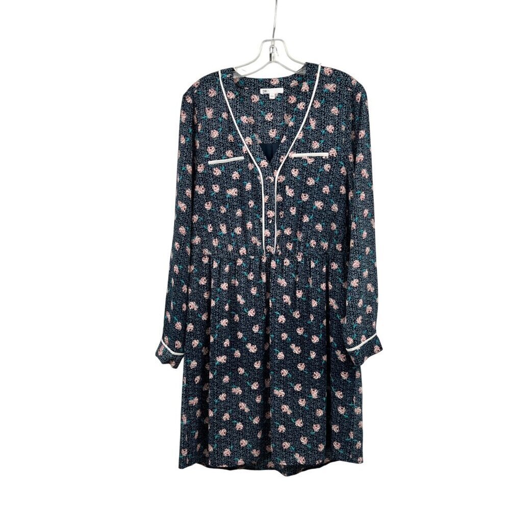 DR2 Womens Floral A-Line Dress Long Sleeve Blue/Multi Size Large